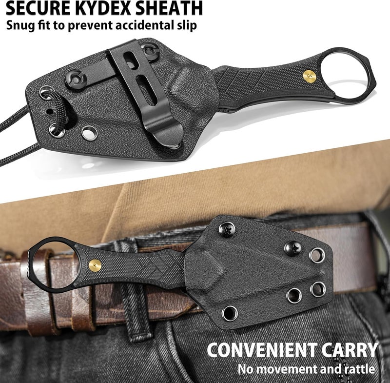 LOTHAR PORCUPINE Small Fixed Blade Knife, 2.46" 14C28N Neck Knife, EDC Knife with G10 Handle and Kydex Sheath, Knife Necklace Horizontal Carry Knife, Survival Knife for Men Women (black) - Image 4